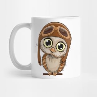 Cute little owl with big eyes and an aviation hat Mug